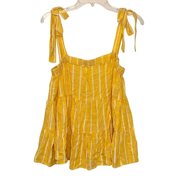 True Craft Junior’s Tiered Tie Shoulder Yellow Striped Top - Size Medium - Picture 3 of 9